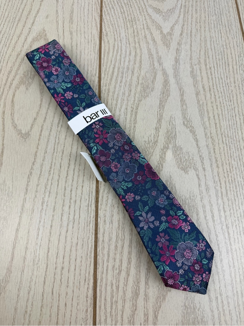 629 Bar III Men's Tie Bloom Floral 640 Rose Blue $55 Polyester Skinny Slim